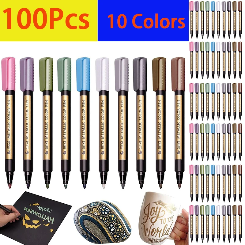 

100Pcs Metallic Marker Pens for Craft Art Marker for Wedding Guest Book, Photo Album Xmas New Year Gifts
