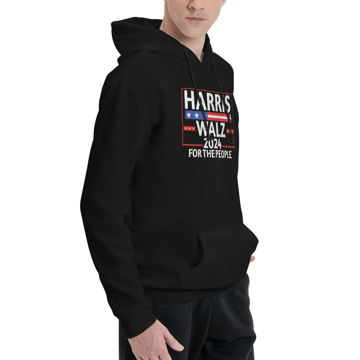 Mens Womens Harris Walz 2024 Election Hoodie Collar Drawstring Hoodies Kamala Harris Pullover Sweatshirts Long Sleeve Shirts