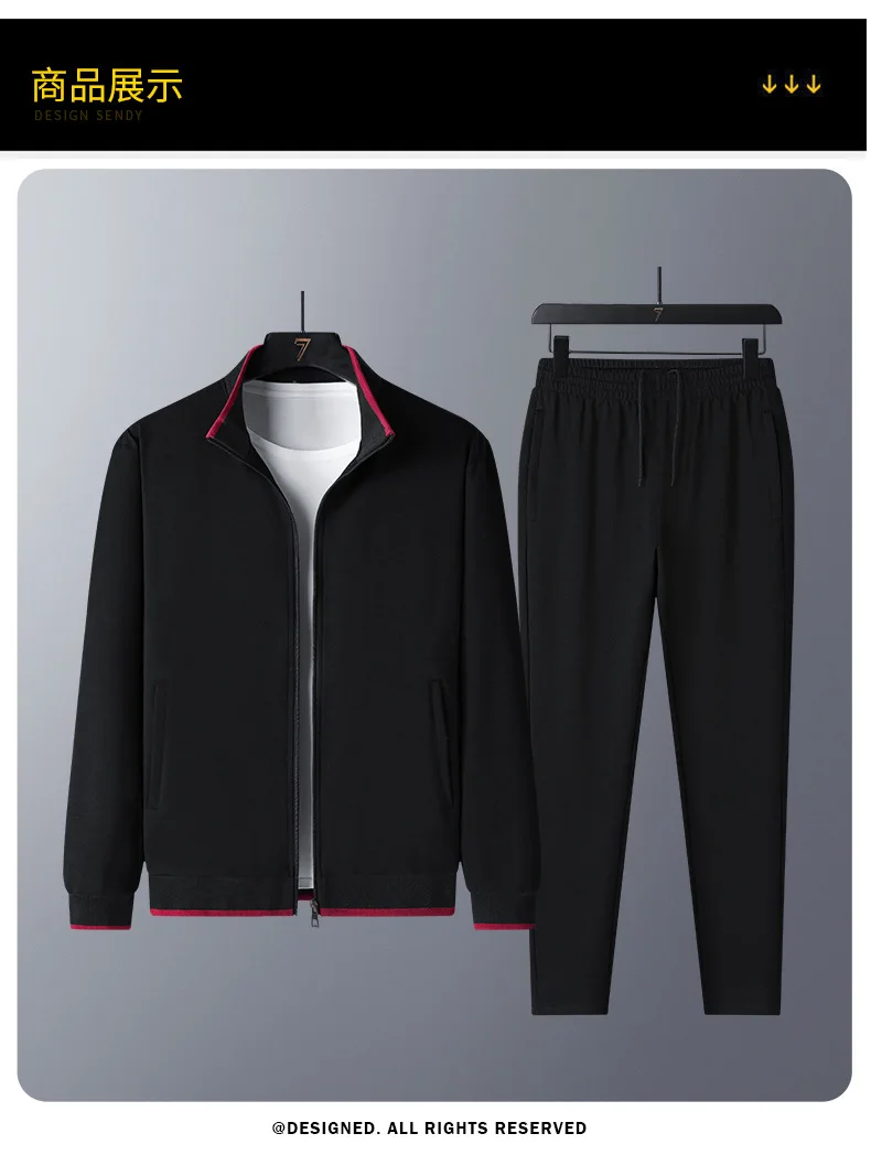 Herren-Trainingsanzüge 2-teiliges Set Stehkragen Reißverschlussjacke Hose mit elastischem Bund Frühling Herbst Freizeitkleidung für Väter mittleren Alters – Detail 10