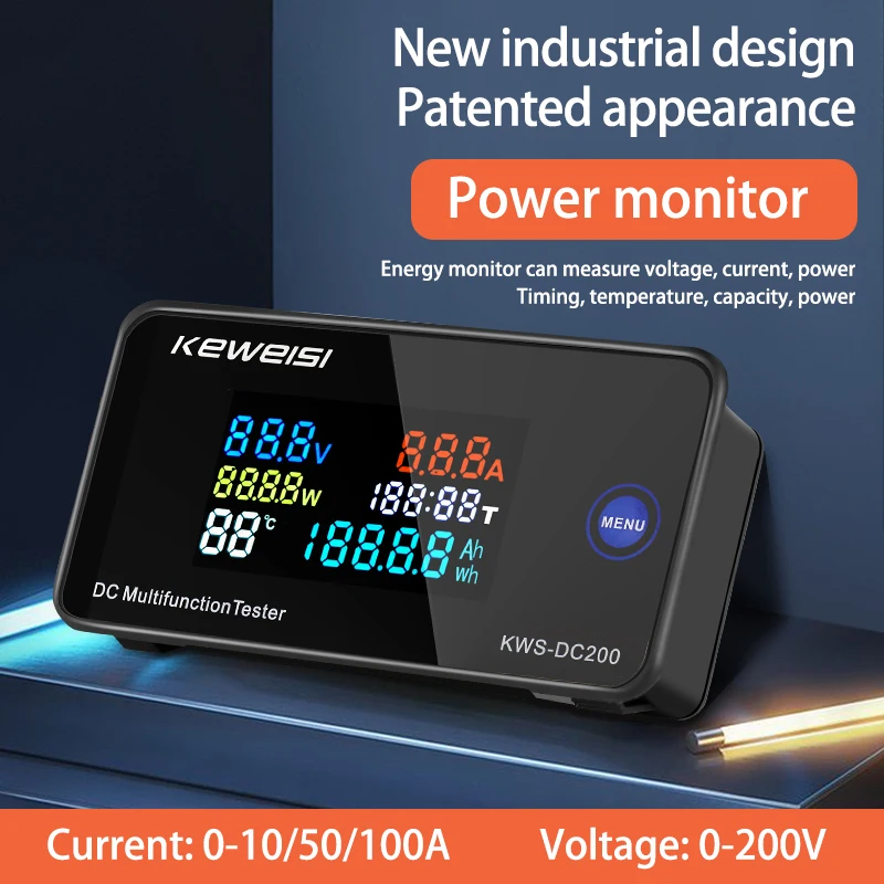 DC 0-200V Voltmeter Ammeter KWS Power Energy Meter LED Digital DC Wattmeter Electric Meter with Reset Function 10A 50A 100A