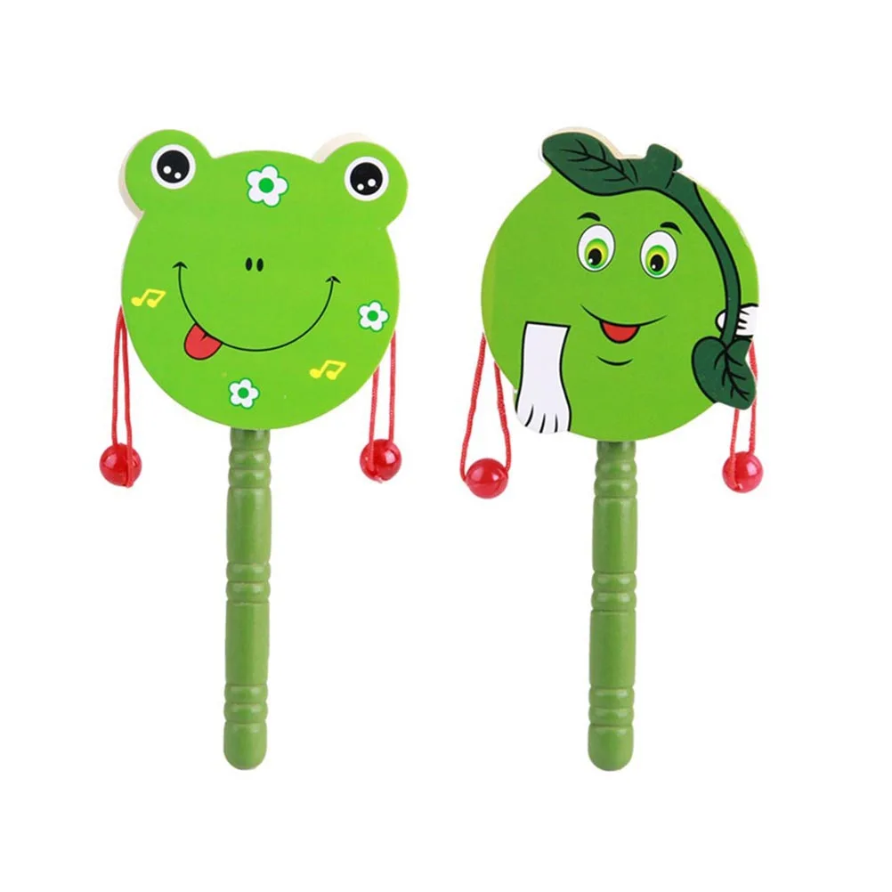 

3pcs Wooden Wave Drum For Baby Infant Newborn Creative Shaking Hand Drum Multifunctional Pattern Bright Color Educational Kids