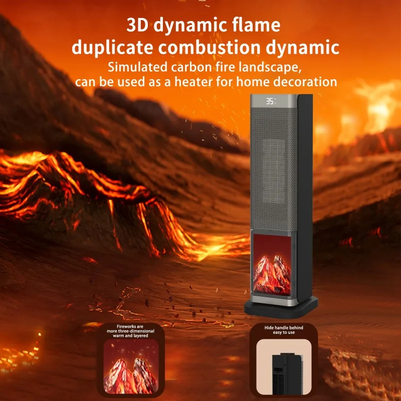 Home Heater 3D Dynamic Flame Bathroom/Fan Heater 2000W Portable Household Electric Heater PTC Fast Heating Shake Head Warmer