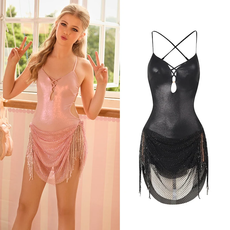 ZYM Latin Dance Dress For Girls Diamond Mesh Hem Skirt Samba Chacha Tango Children Ballroom Dress Latin Dance Competition Dress