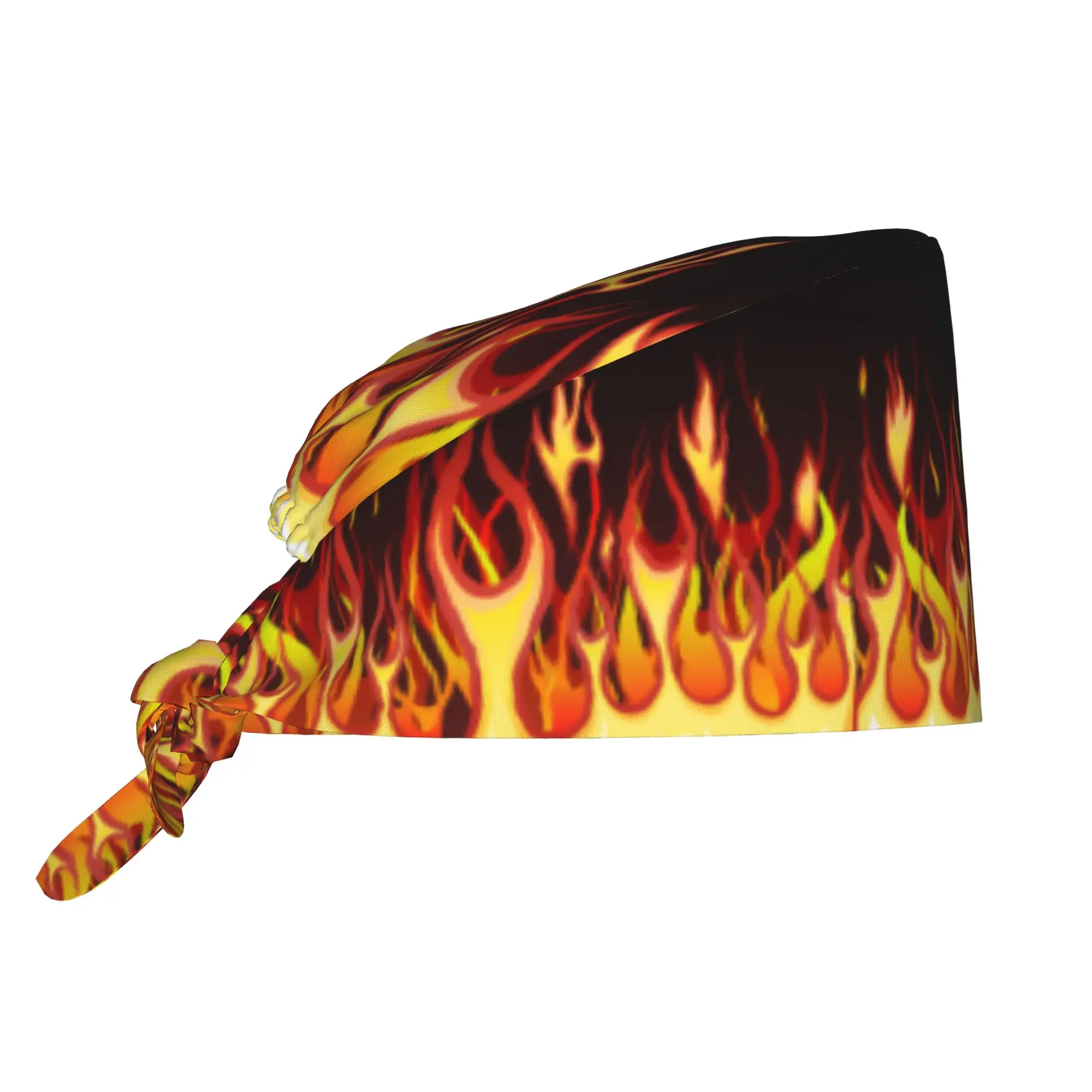 Red Fire Hot Rod Racing Flames Cleaning Working Cap Comfortable Men Women  Scrub Cap Surgicals Hat Nurse Scrubs Hat For Dentist