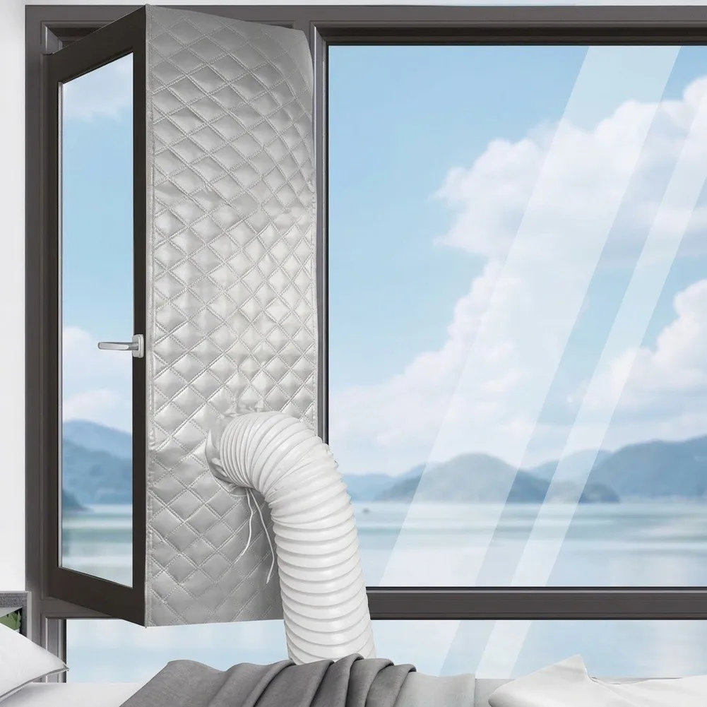Window Mount Sealing Curtain for Portable Air Conditioners to Improve For Insulation Against Heat Wind and External Debris