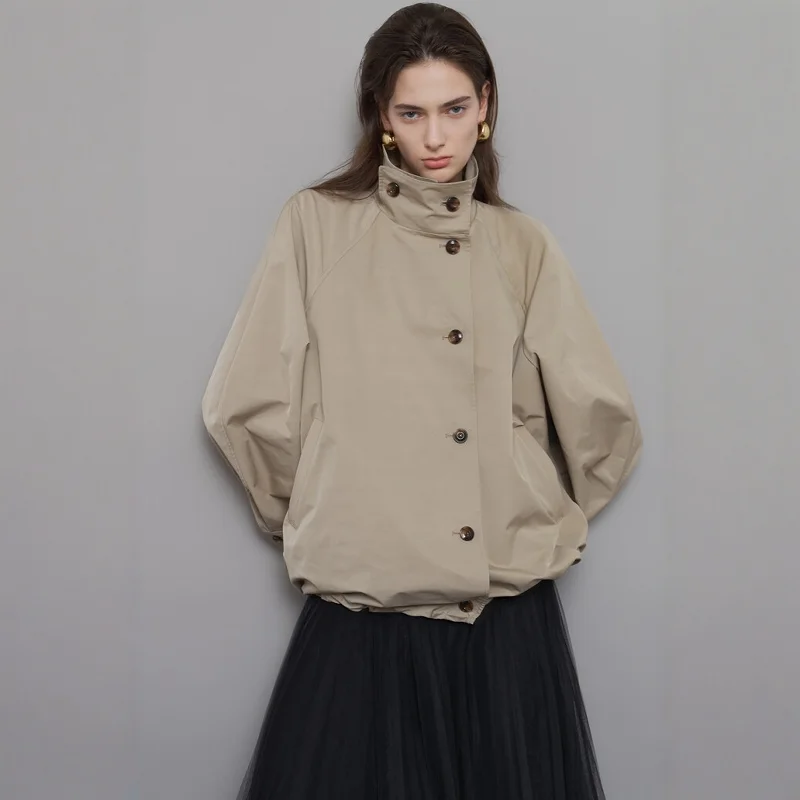 

Спецодежда в стиле ретро, корейское женское пальто цвета хаки или Jaet с воротником, свободное длинное пальто, застежка на одной пуговице