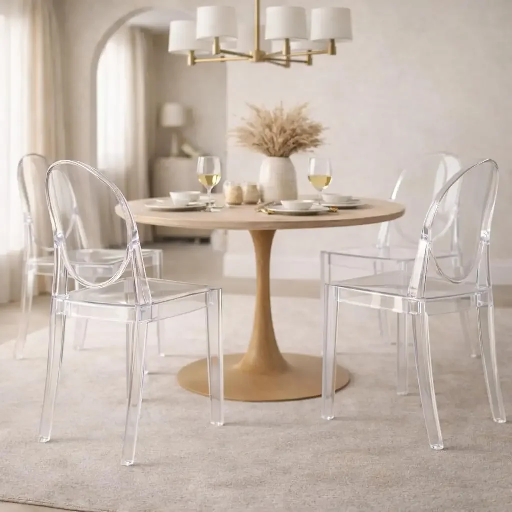 Marion Clear Acrylic Dining Chair Mid-Century Modern Transparent Ghost Chair Stackable for Kitchen Dining Room Bedroom Indoor