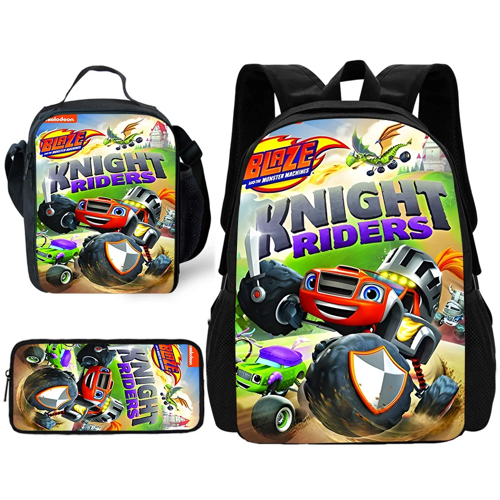 Child School Anime Blaze and the Monster Machines Backpack with Lunch Bags ,Pencil Bags ,School Bags for Boys Girls Best Gift