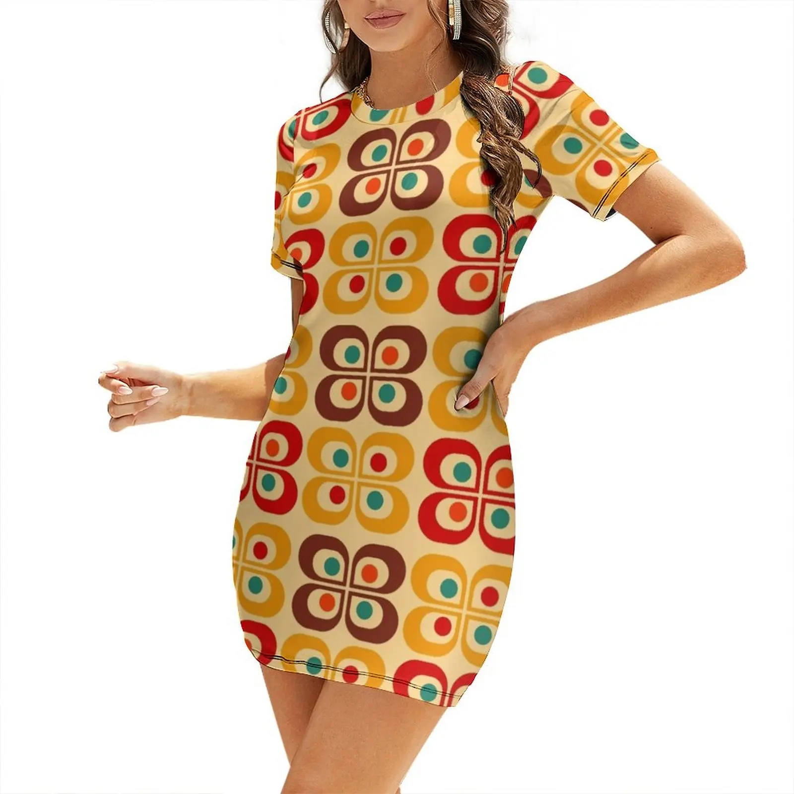 

Mid Century Short-Sleeved Dress Womens dresses Dresses Dress women clothes for women Dress