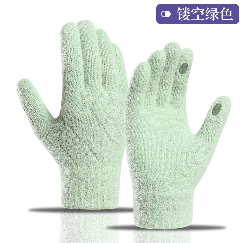 여성의 따뜻한 다섯 손가락 두꺼운 니트 원사 안티 콜드 야외 사이클링 양털 터치 스크린 겨울 장갑 패션 새로운 스타일