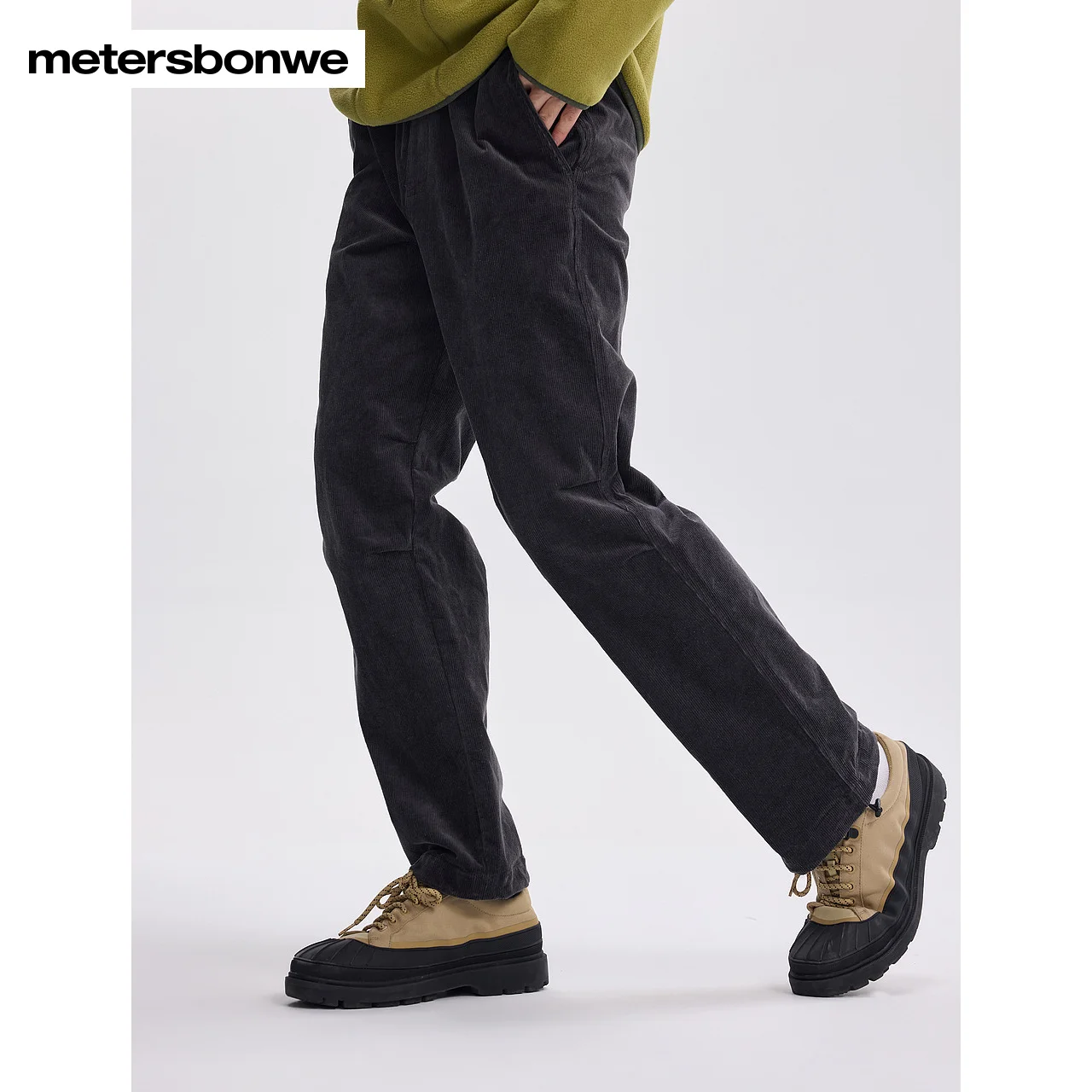 Metersbonwe-Men Thick Corduroy Warm Cargo Trousers Paratrooper Pants Foot Edge With Elastic Rope Two Ways To Wear Outdoor Winter