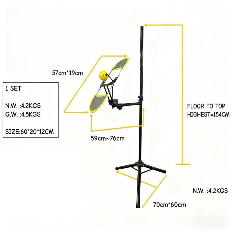 Pickleball/Tennis Adjustable Height 360° Rotating Portable Topspin Practice Device for Indoor/Outdoor Training