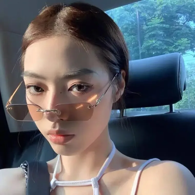 Rimless Glasses Man Stylish Sunglasses Woman Pink Blue Eyewear UV400 Gradient Color Sunglasses image 3