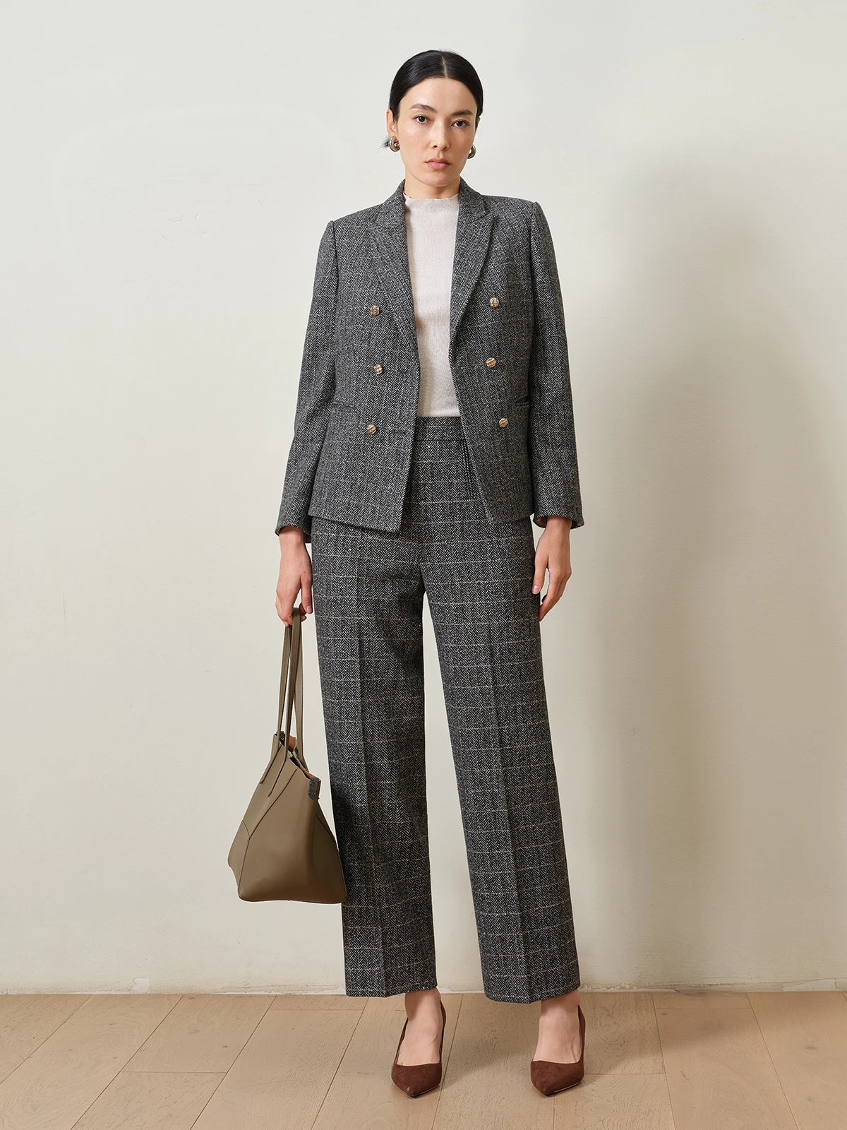 

Urban Elite Cheered Slim Fit awl Collar Suit orts Nine-Piece Pants Tee-Piece Set Commute Sle Long Sve Woolen