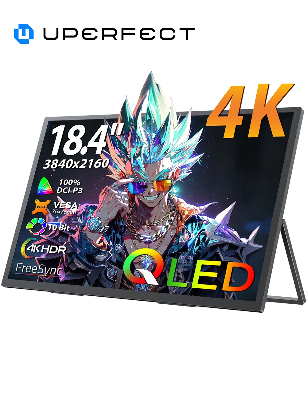 UPERFECT 4K QLED Portable Monitor 18.5" 3840x2160 UHD USB-C HDMI Computer Gaming Display HDR Travel Screen for Desktop Mac Phone