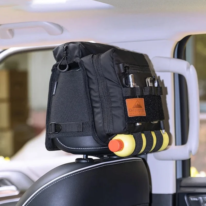 Hot sales Black Multi-functional Headrest Bag for Car Seating with Glasses Pocket and Built-in Storage Organizer