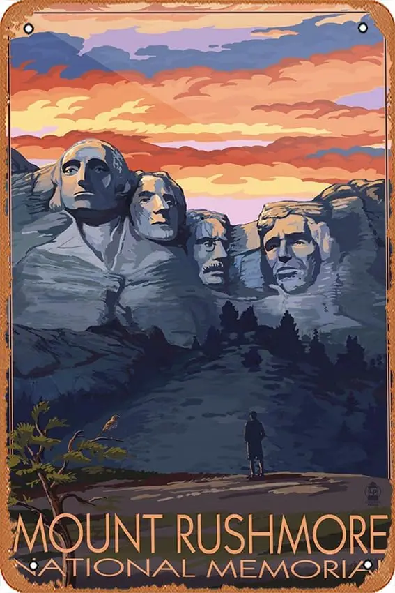 Vintage Tin Sign Mount Rushmore National Memorial,South Dakota-Sunset View Restaurants Coffee Shops Home or office Kitchen Club