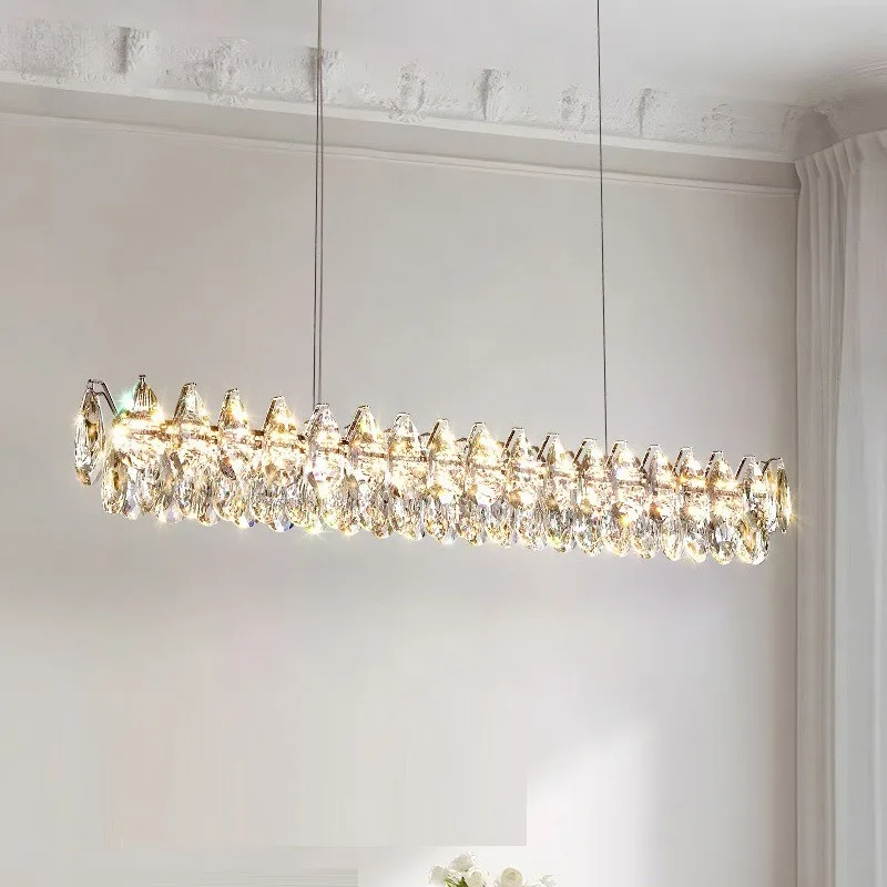Italian light luxury modern crystal lamp home restaurant chandelier, high-end creative bar island table one-shaped lamp