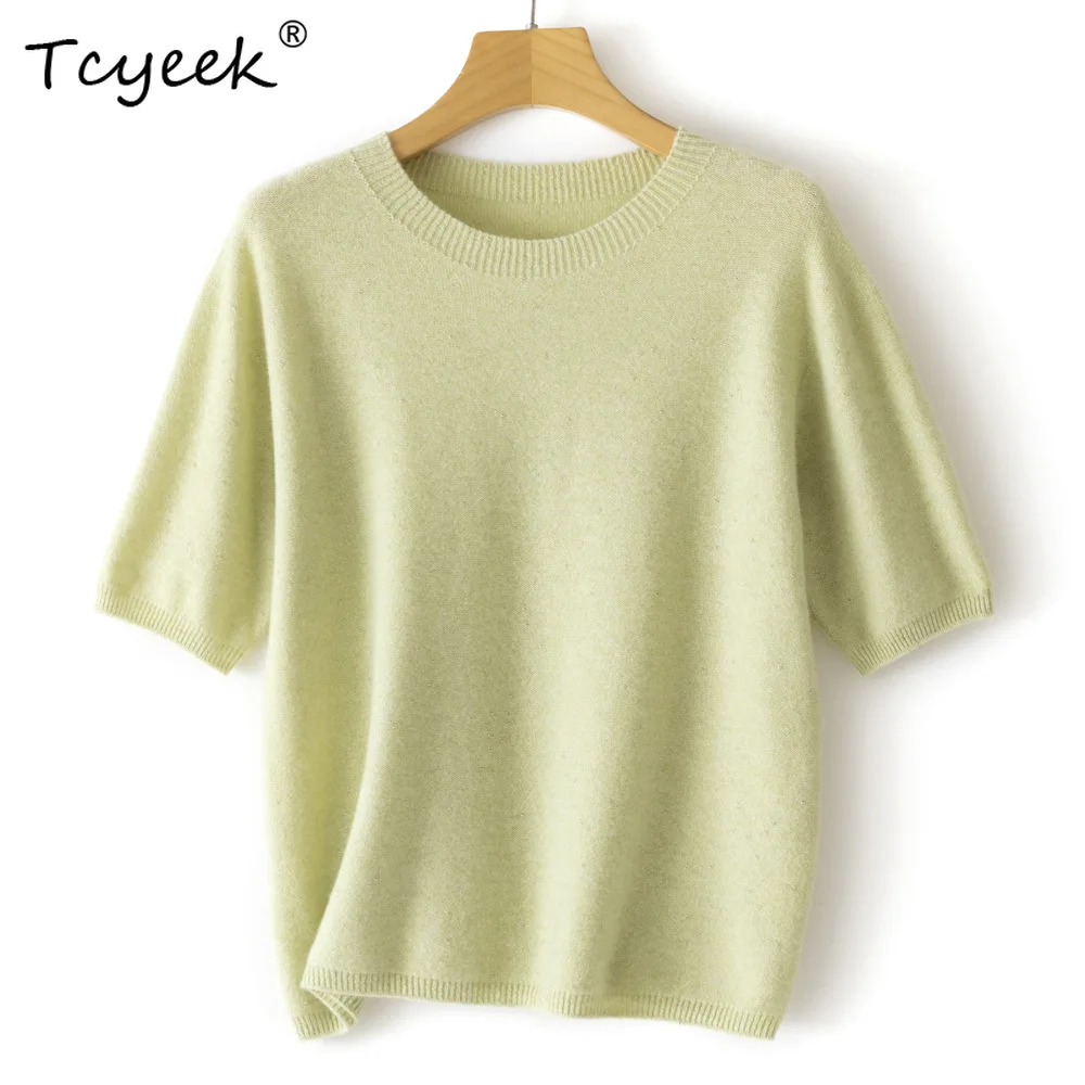 

Tcyeek, 100%Sheep Wool Elegant Sweaters, Women Half Sleeve O Neck Seamless, Soft Thin Pullover, 2024 Autumn Winter T48225QC