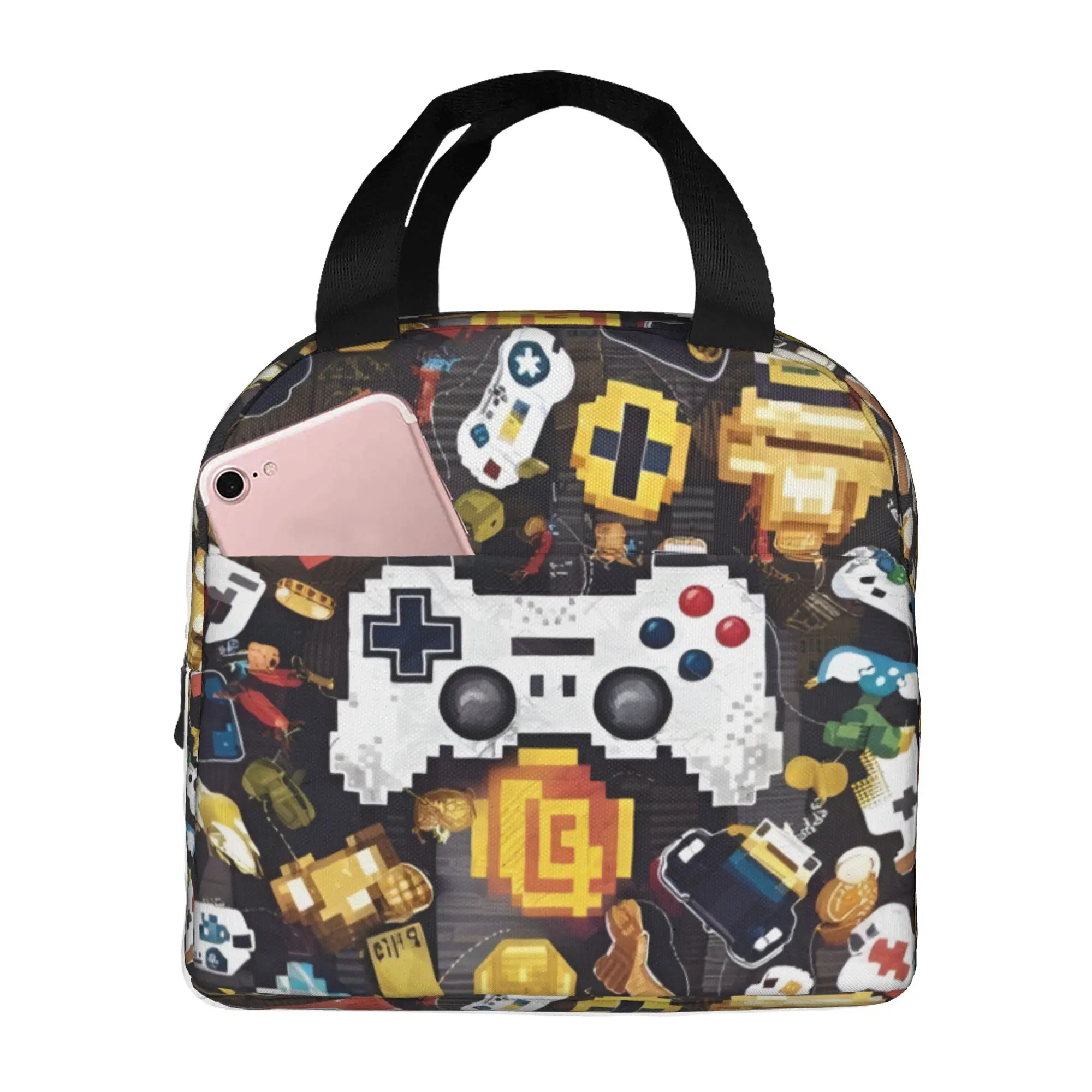 Game Controller Insulated Lunch Bag for Women Leakproof Colorful Cartoon Cooler Thermal Lunch Box School