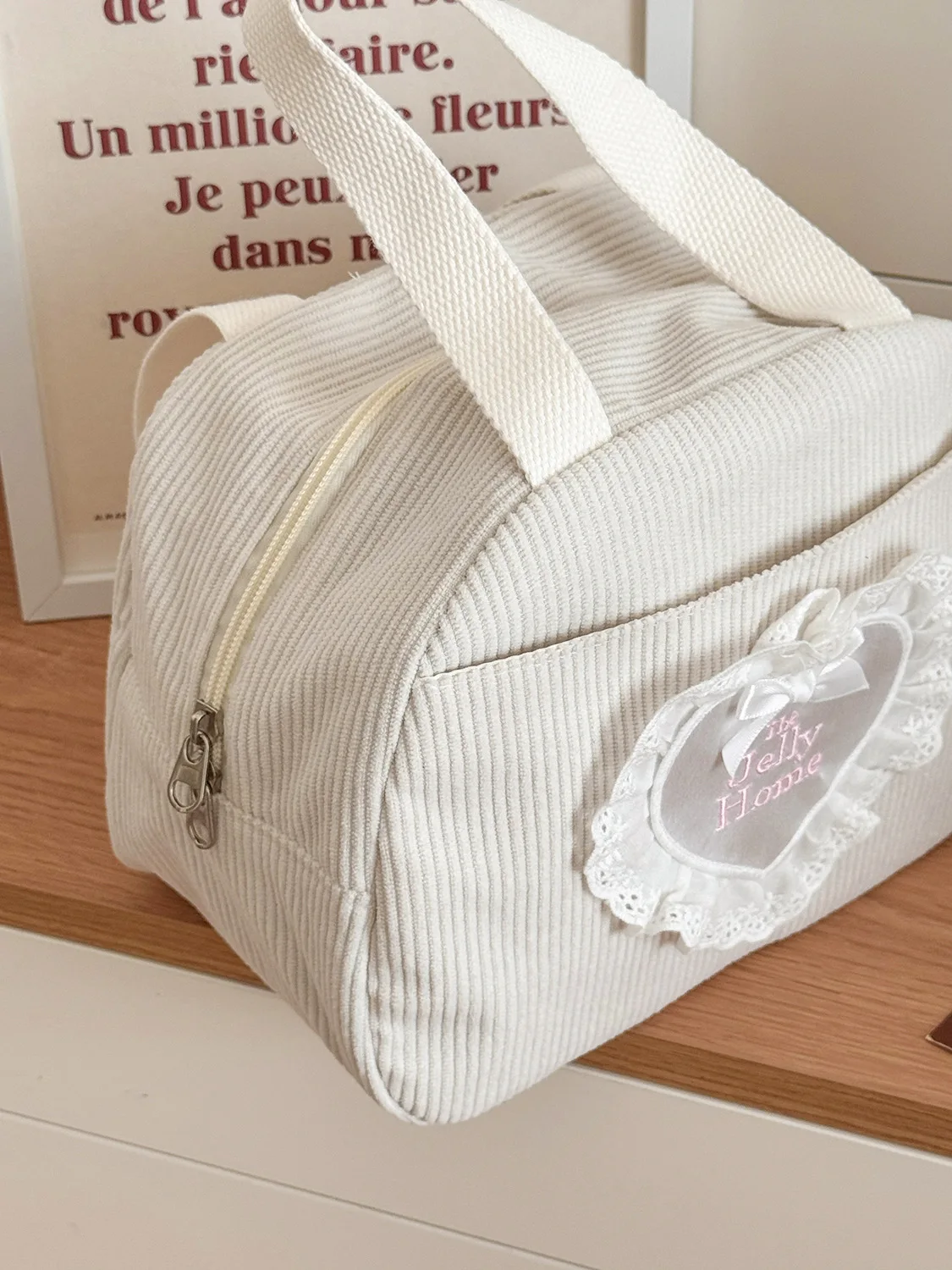 YT Commuting Große Kapazität Handtasche Spitze Herz Cord Lunchbox-Tasche Neue Studenten-Arbeits-Lunchbox Aufbewahrungstasche – Detail 7