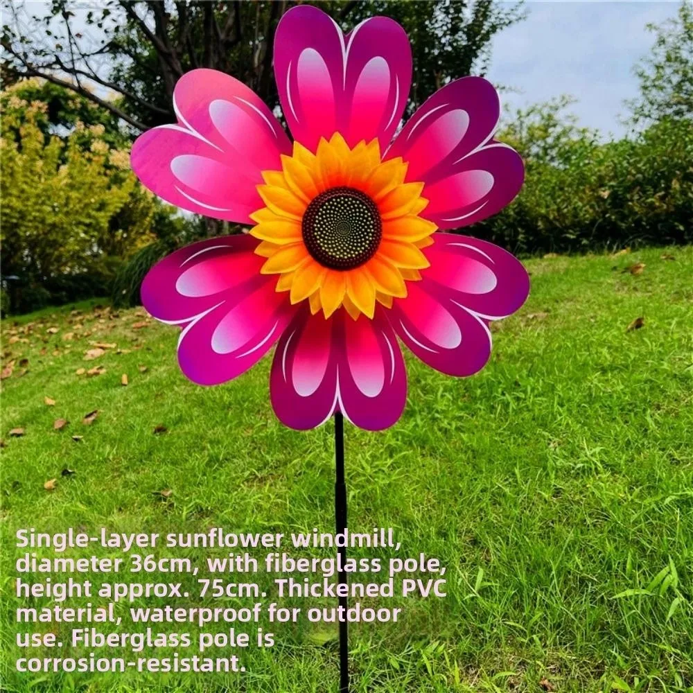 Multistyles Sonnenblumen-Windmühle, PVC, Liucai Wellenpunkt, rotierende Sonnenblume, Durchmesser 36 cm, Garten- und Hof-Windspinner