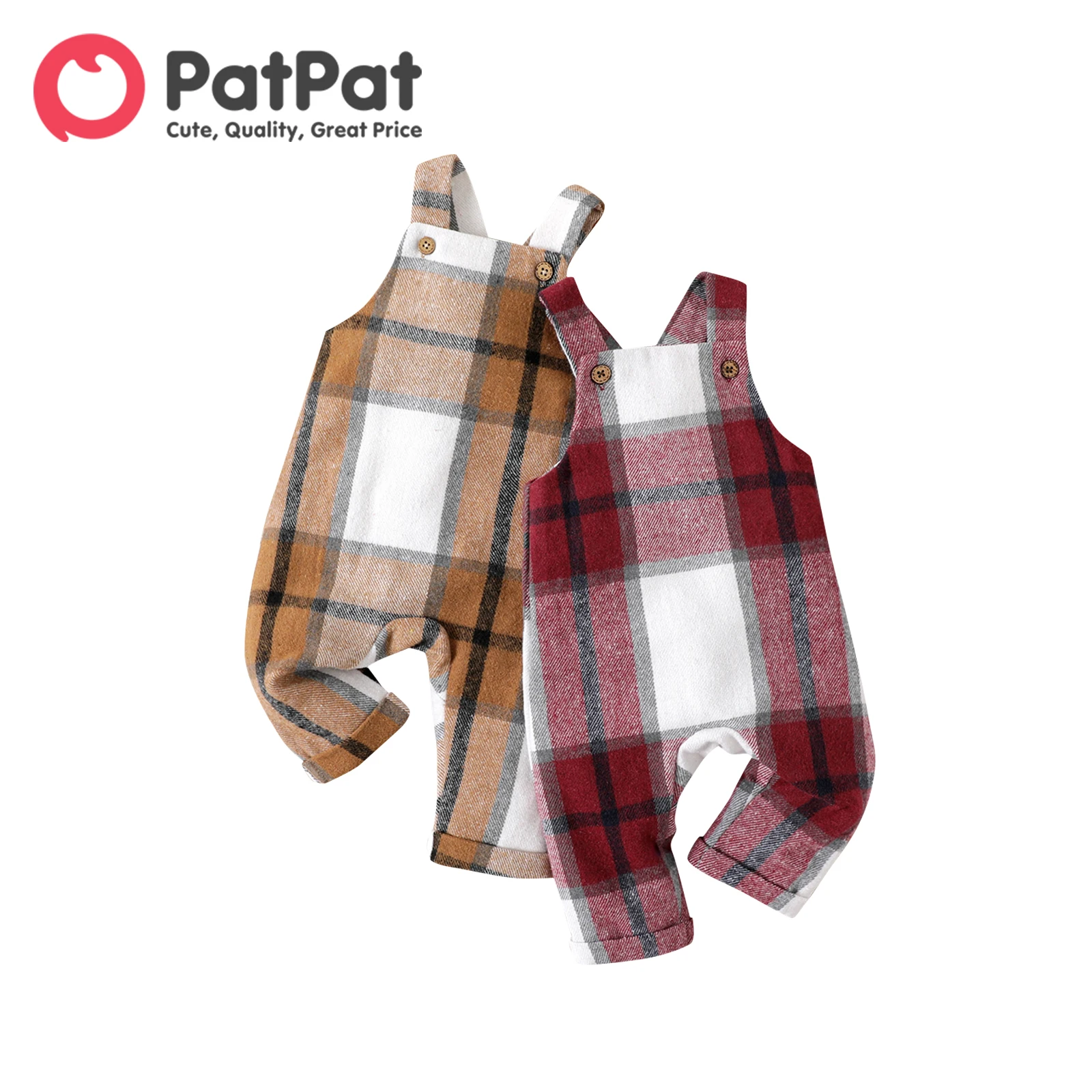 PatPat Newborn Baby Boy Girl Clothes Button Front Plaid Overalls