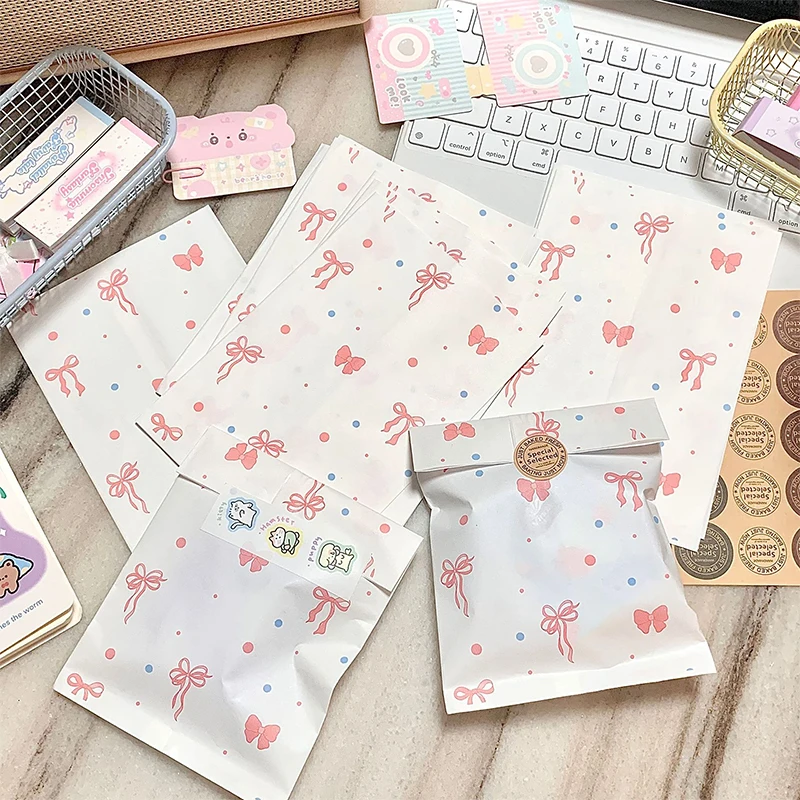 50pcs Pink Bowknot Heart Paper Bags 12×17cm Cute Photo Cards Jewelry Packaging For Handmade Crafts Gift Wrapping Storage Pouches