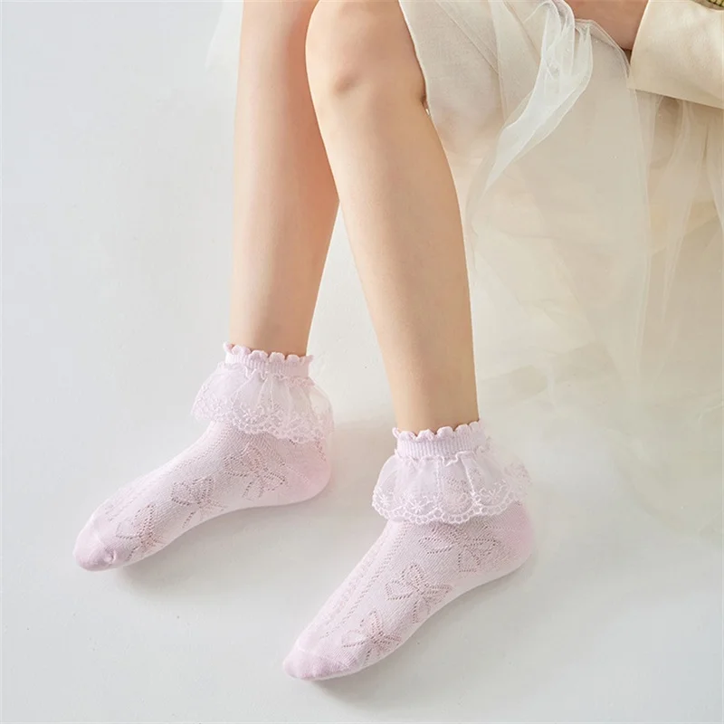 Summer Thin Children's Socks Kids Sweet Lace Ruffle Princess Mesh Socks for Girls New Cotton 5 Colours Baby Toddler Socks 1-12Y