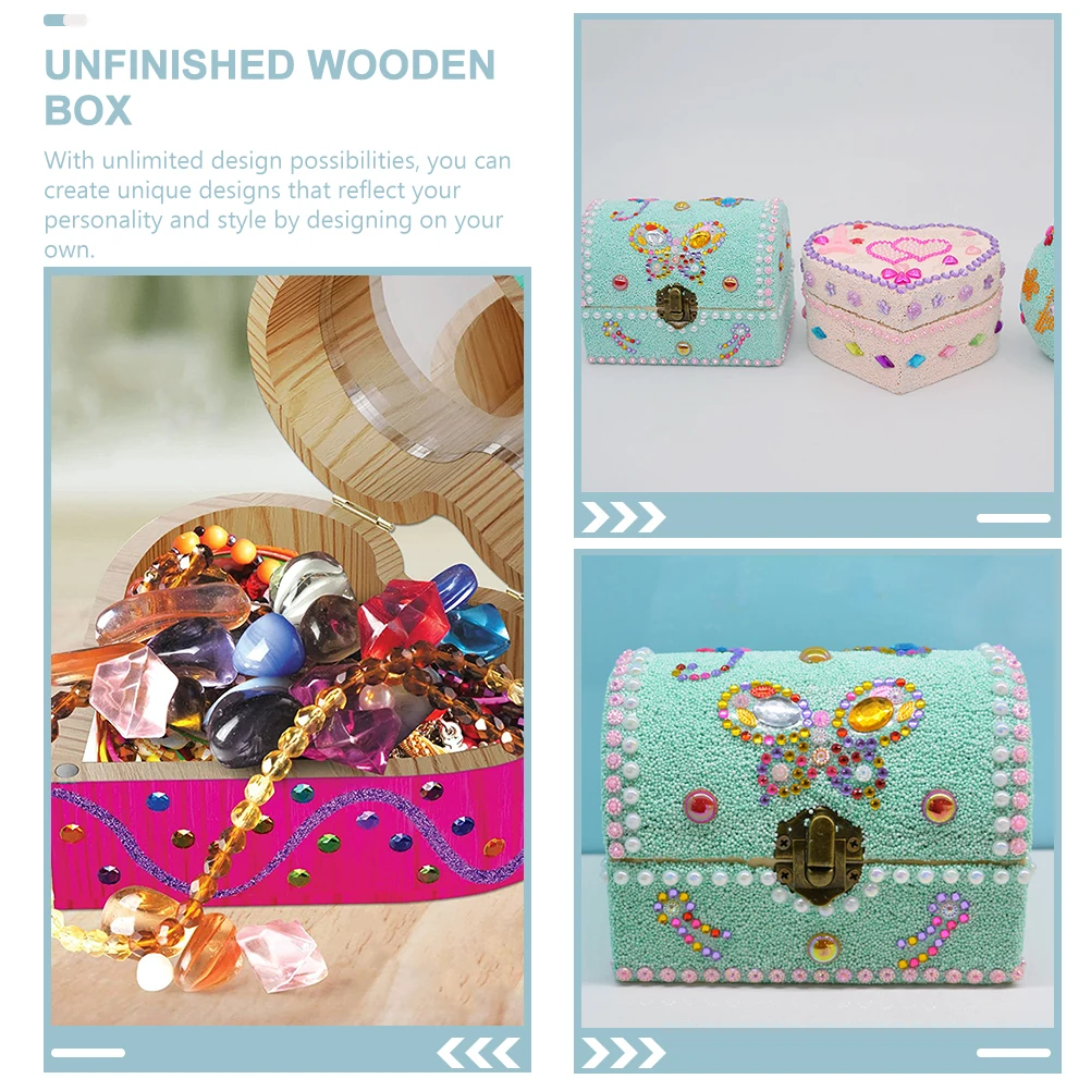 

2pcs Wooden Boxes Unfinished Diy Storage Box For Kids Blank Wood Craft Boxes Personalized Jewelry Container Vintage Trinket