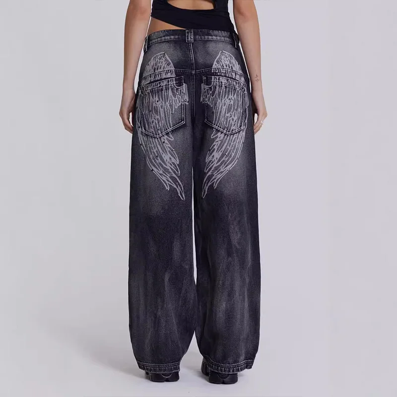 Amerikanische Gothic Jeans Unisex High Street Y2K Retro Mode Weite Hosen Hip-Hop Streetwear Hosen Harajuku Schwarz Casual Hosen – Detail 9
