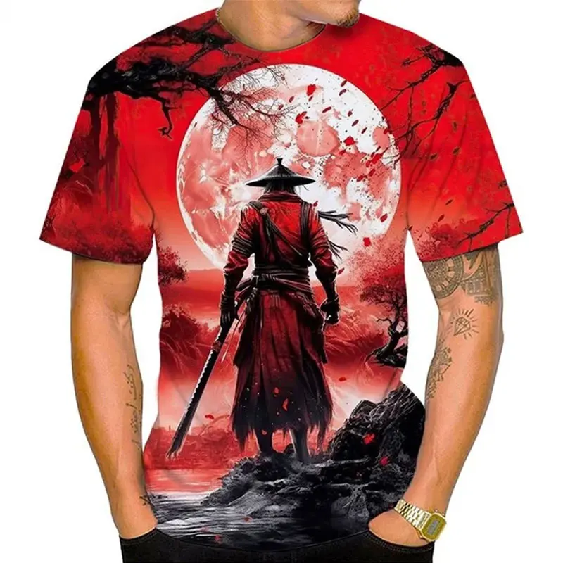 

Japanese Ninja Print T Shirt For Men Summer Samurai Sakura Pattern Casual O-Neck Short Sleeve Fashion Trend Clothing Men's Tops