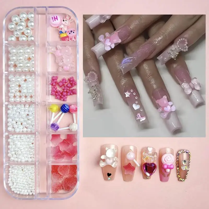 1 Doos Willekeurige Gemengde Hars Shell Beer Maan Nail Charms Mini Transparante Boog Gesimuleerde Lollipop Aurora Nail Art Decoraties DIY Nail