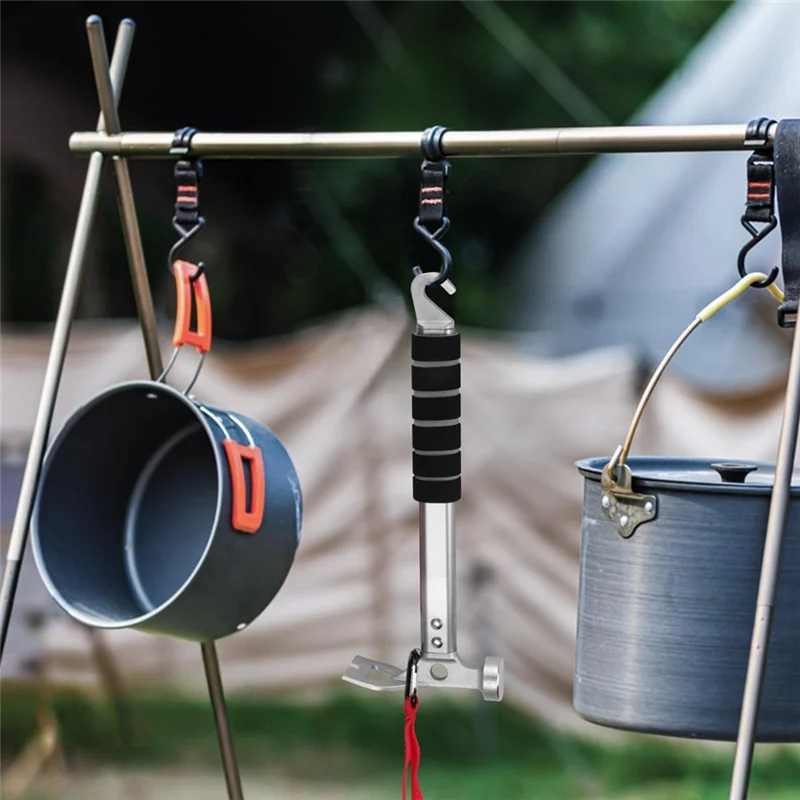 Młotek kempingowy aluminiowy, funkcjonalny młotek do namiotu 3 w 1 z ściągaczem, lekki młotek do biwakowania, piesze wycieczki-AS97