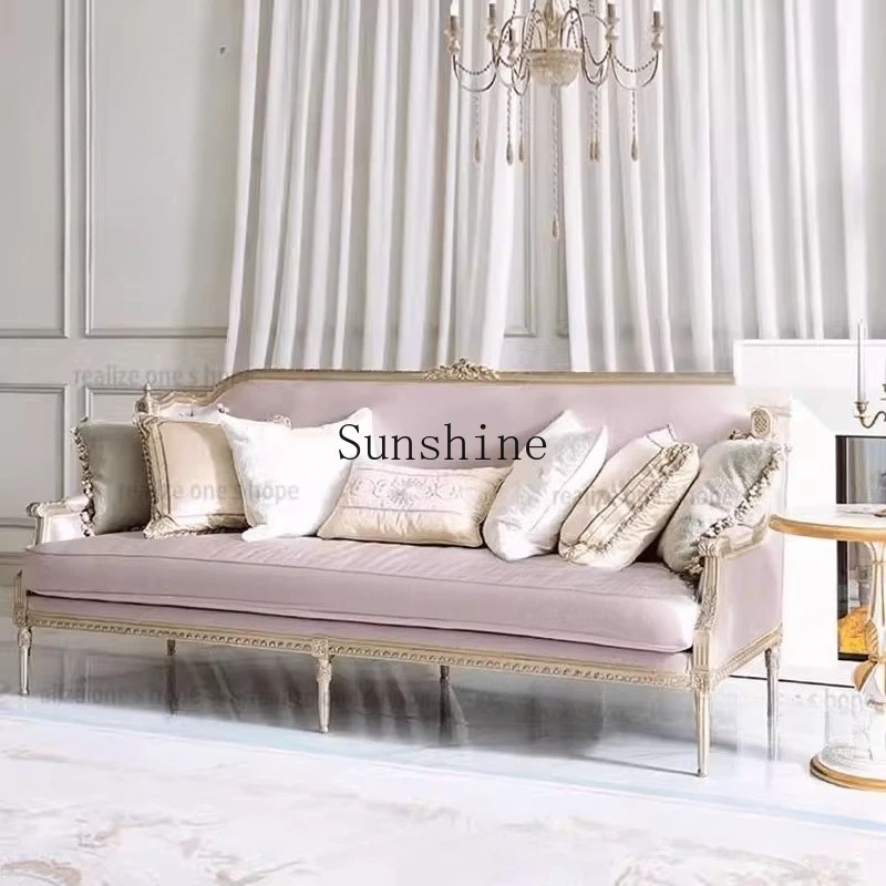 

American solid wood carving flower retro old double triple sofa villa living room studio