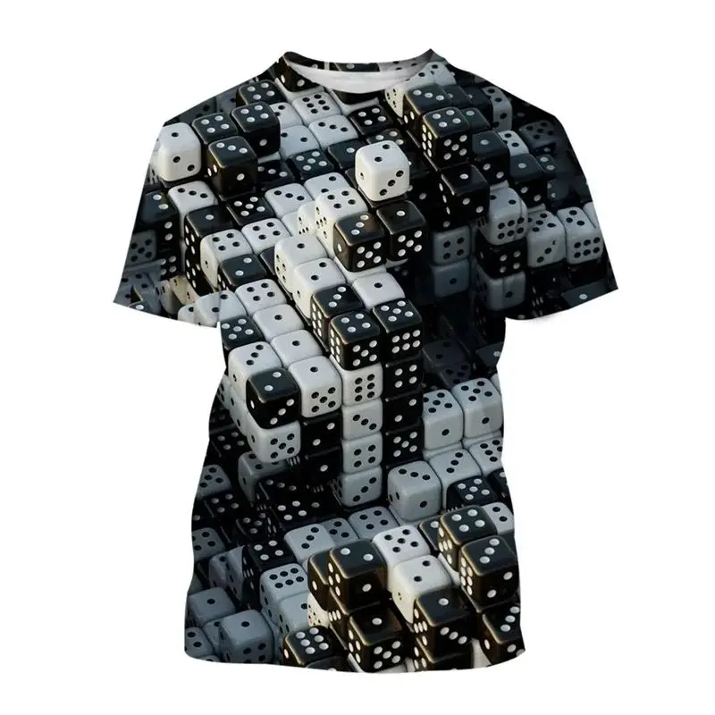 Summer Men Fun 3d Printed Dice Pattern Hip Hop Short Sleeve O Neck T-Shirt Street Fashion Personality Oversized Top Clothing