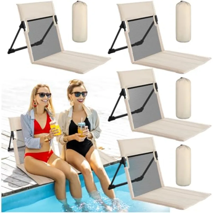 

4 Pcs Foldable Poolside Chairs Portable Beach Chair Folding Seat for Edge of Pool Provide Back Support with Carry Bag for Adult