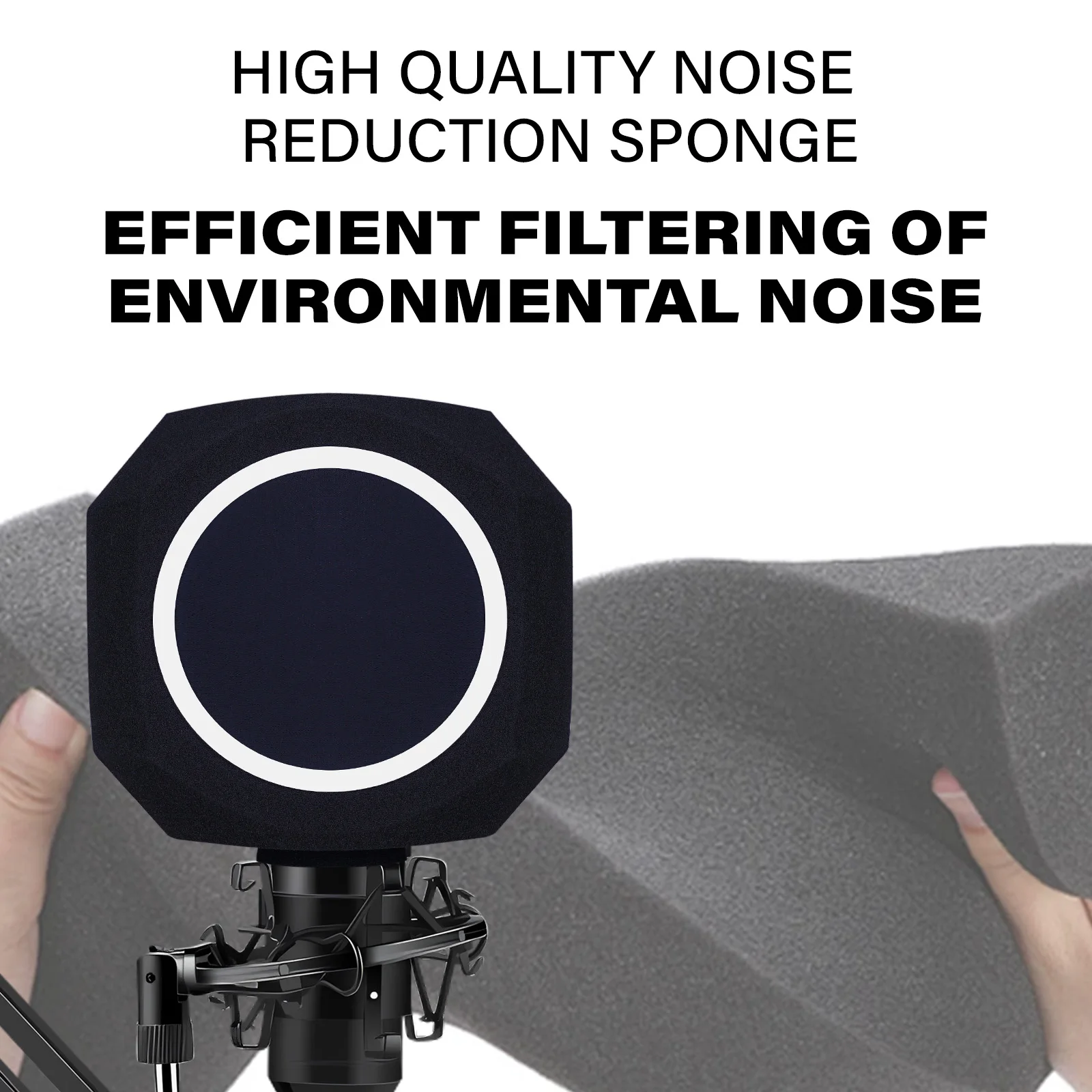 Microphone Windscreen Pop Filter with Mic Stand&Phone Holder,Recording Shield，Mic Isolation Ball Sound-Absorbing Foam view 4