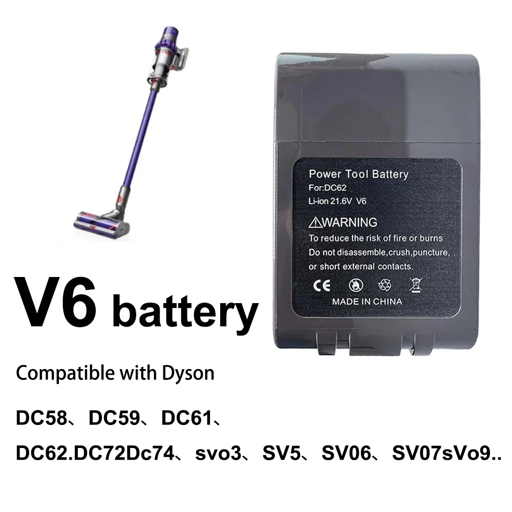 Аккумулятор V6 21,6 В 9800 мАч для пылесоса Dyson V6 DC58 DC59 DC62 650 770 880 SV03 SV04 SV05 SV06 SV07 SV09