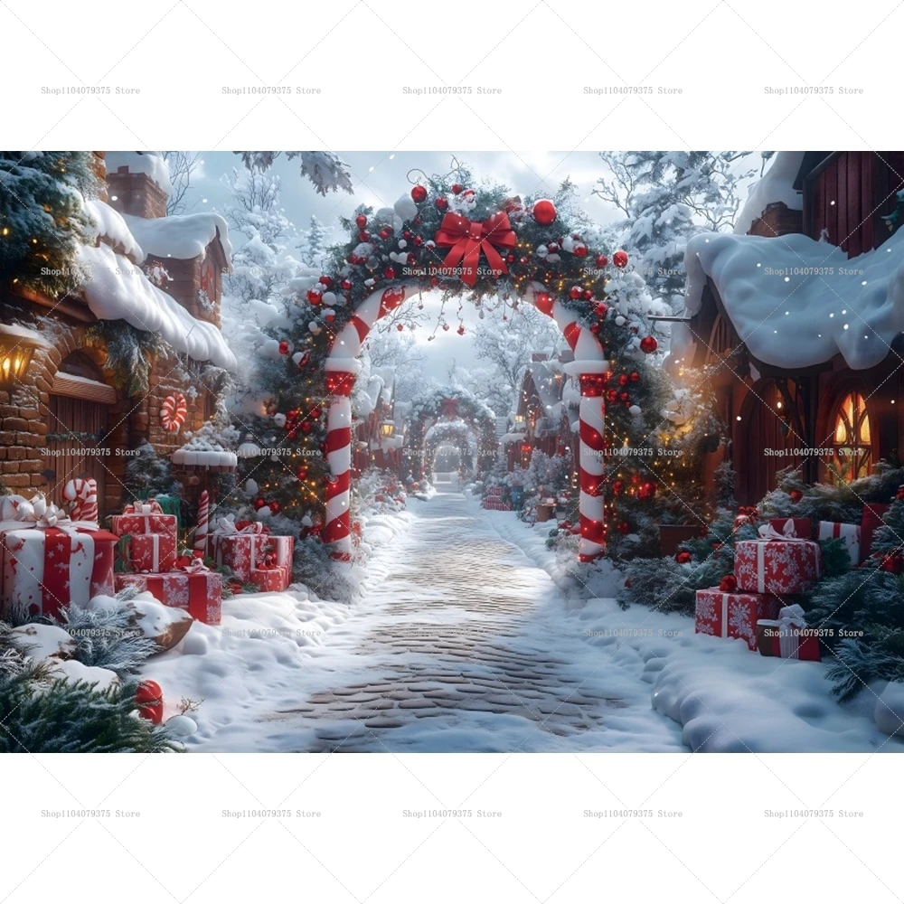 Winter Christmas Photography Background Decoration Town Garland Decoration Supplies Holiday Party Family Portrait Background