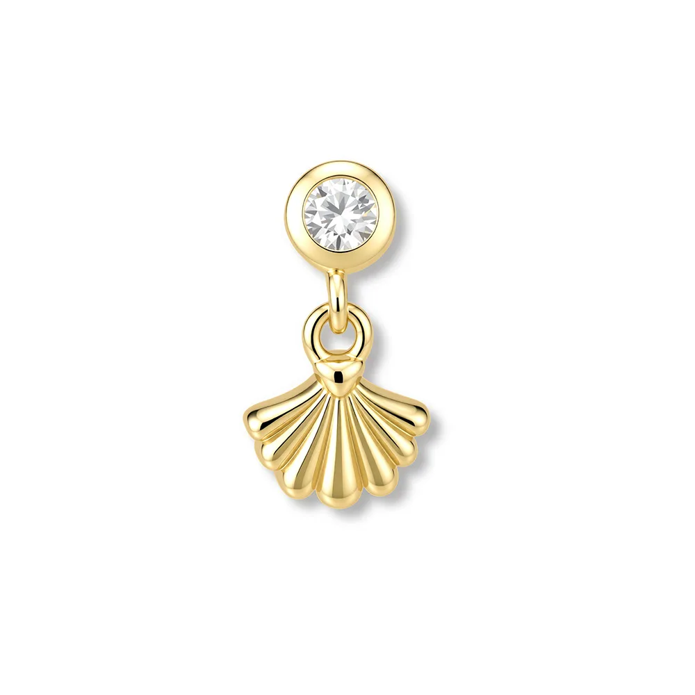 Dave&di S925 Pure Silver Ocean Shell Pattern Inlaid With Diamonds Threaded Puncture Earrings European And American Cross-borde