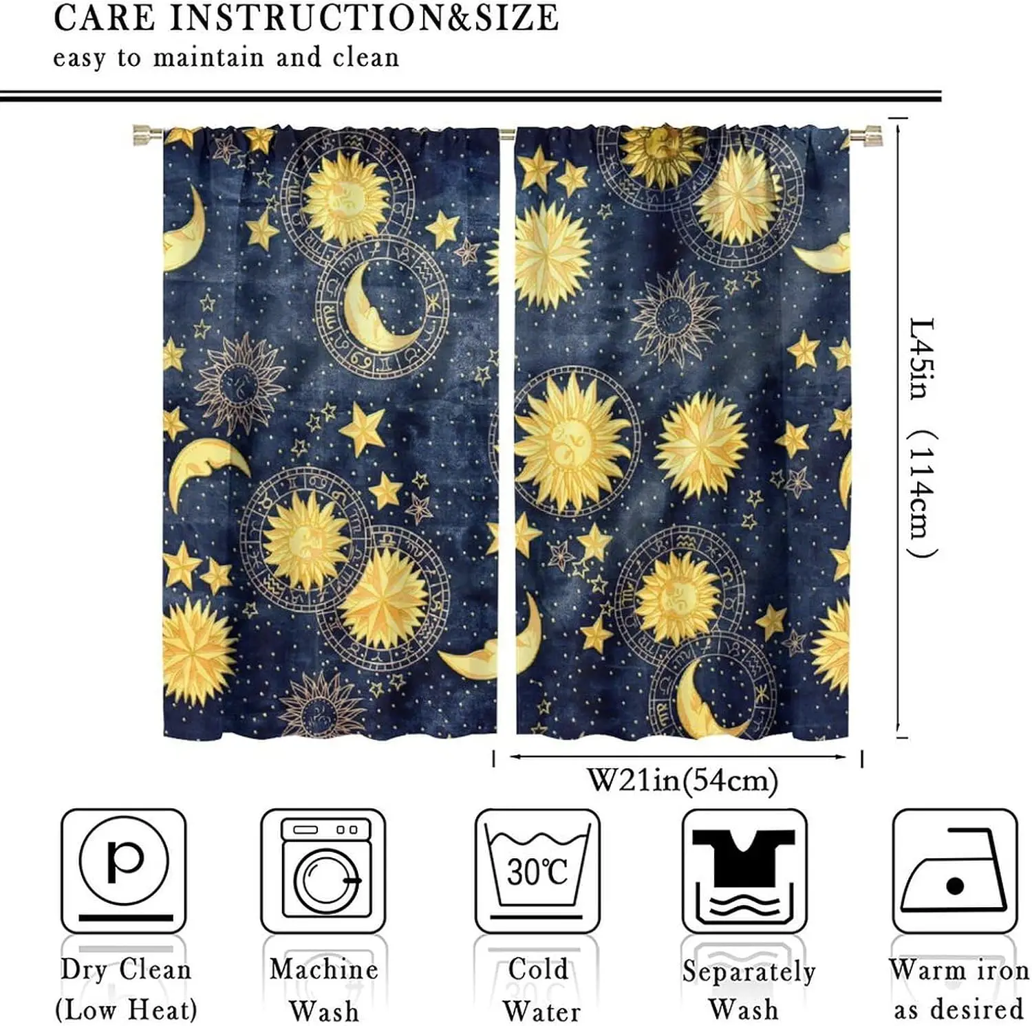 Dark Blue Starry Sky Zodiac Sun Moon Star Blackout Rod Pocket Curtain Astrology Mystic Decor Girls Homestay Bedroom Rest Bay