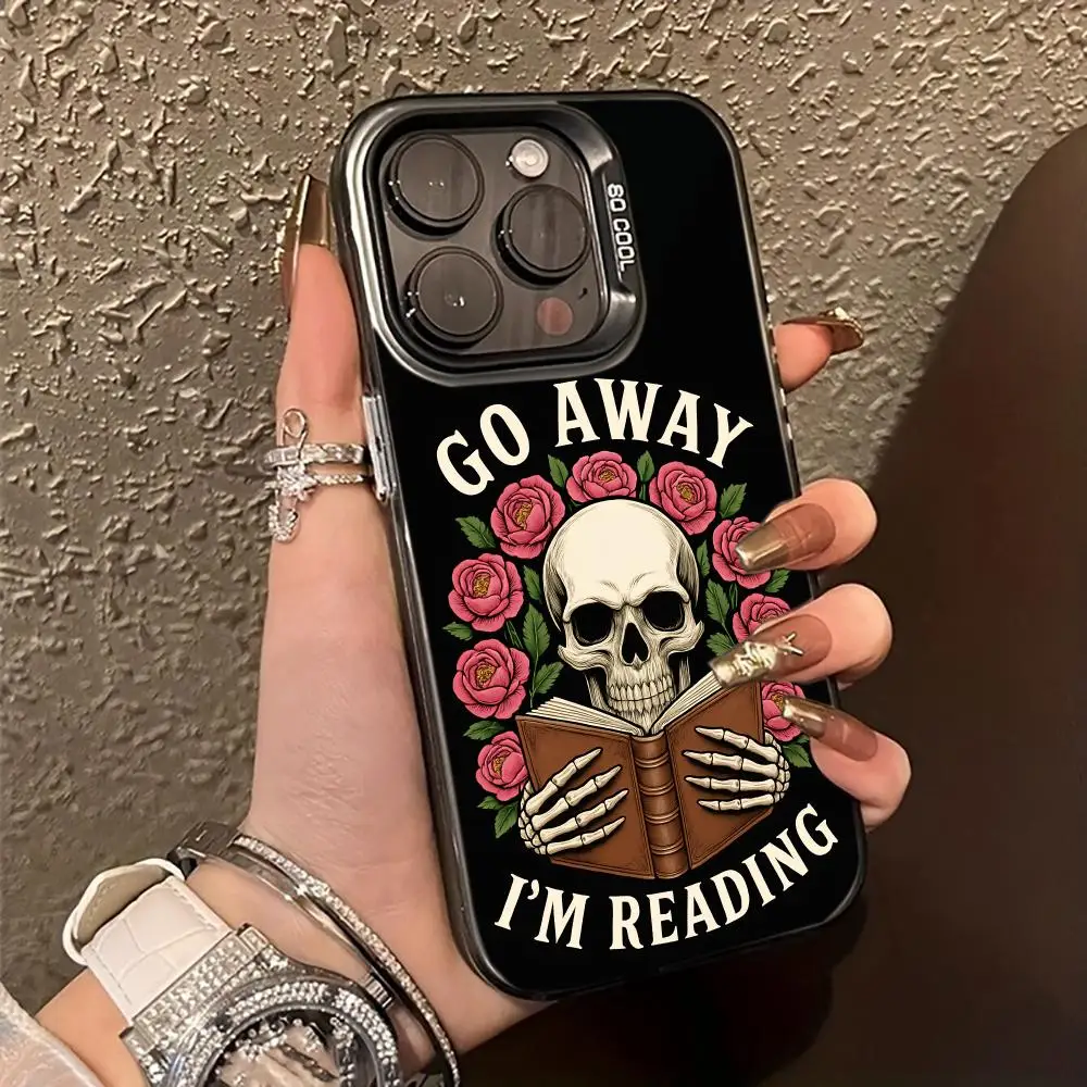 

Чехол для телефона из ТПУ с дизайном черепа для чтения, чехол для телефона с защитой от отпечатков пальцев для iPhone 16, 15, 14, 13, 12, 11 Pro/Max/Plus, противоударная задняя крышка