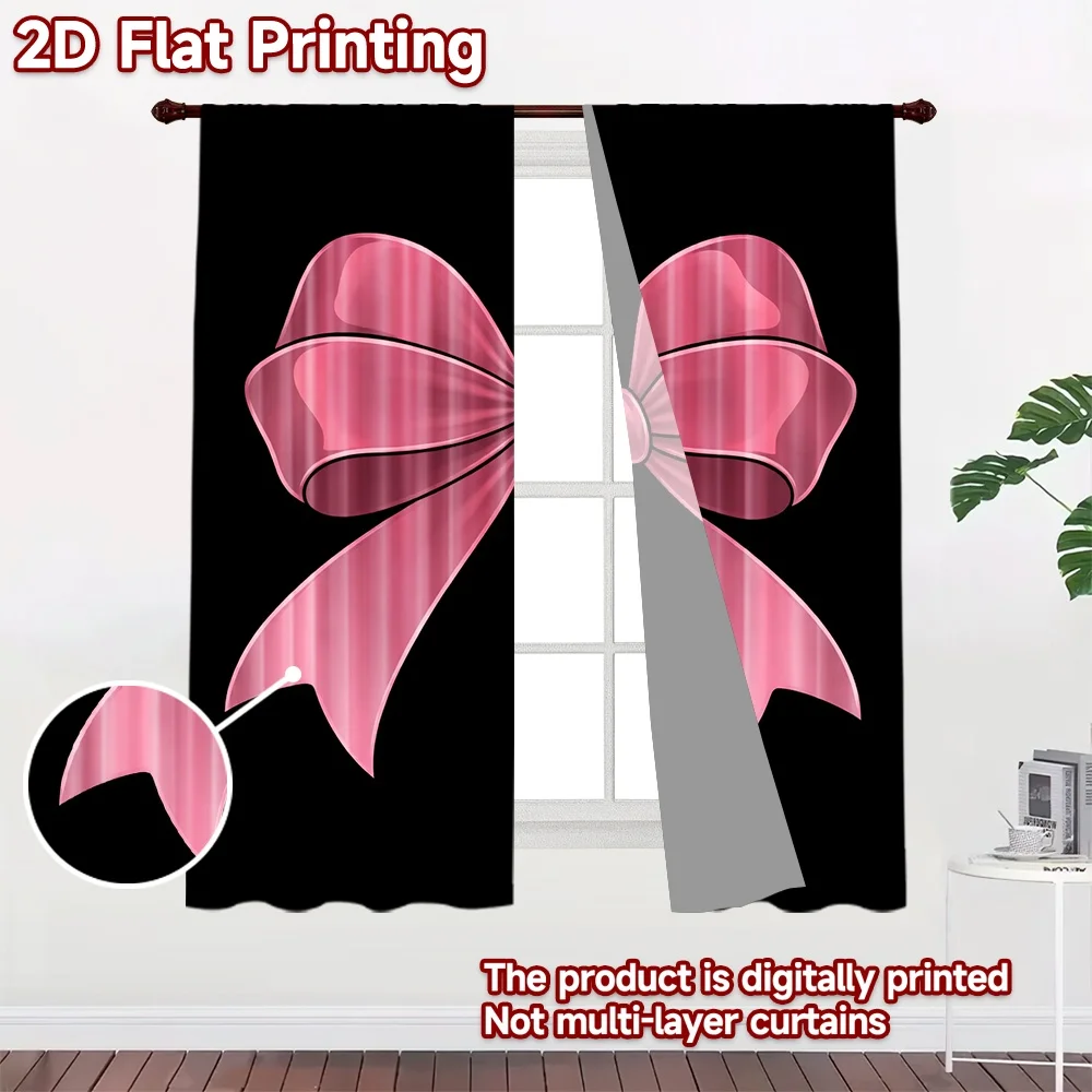2D flat printing 2pcs Curtain Party Window Curtains Pink Decorative Bow Digital Printed Polyester Drapes Holiday Decorations for