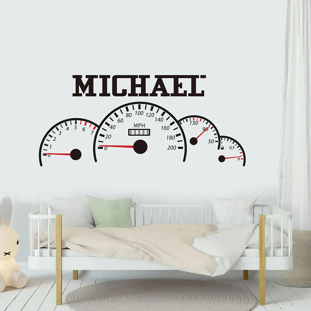 

Custom Name Speedometer Racing Car Wall Sticker Decal Boy Teen Room Bedroom Playroom Home Decor