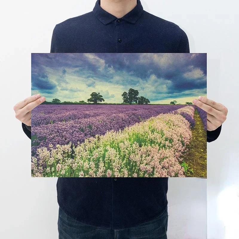 

Lavender Landscape Totoro Retro Posters,kraft Paper Wall Stickers Vintage Poster Home Decor 52*36CM