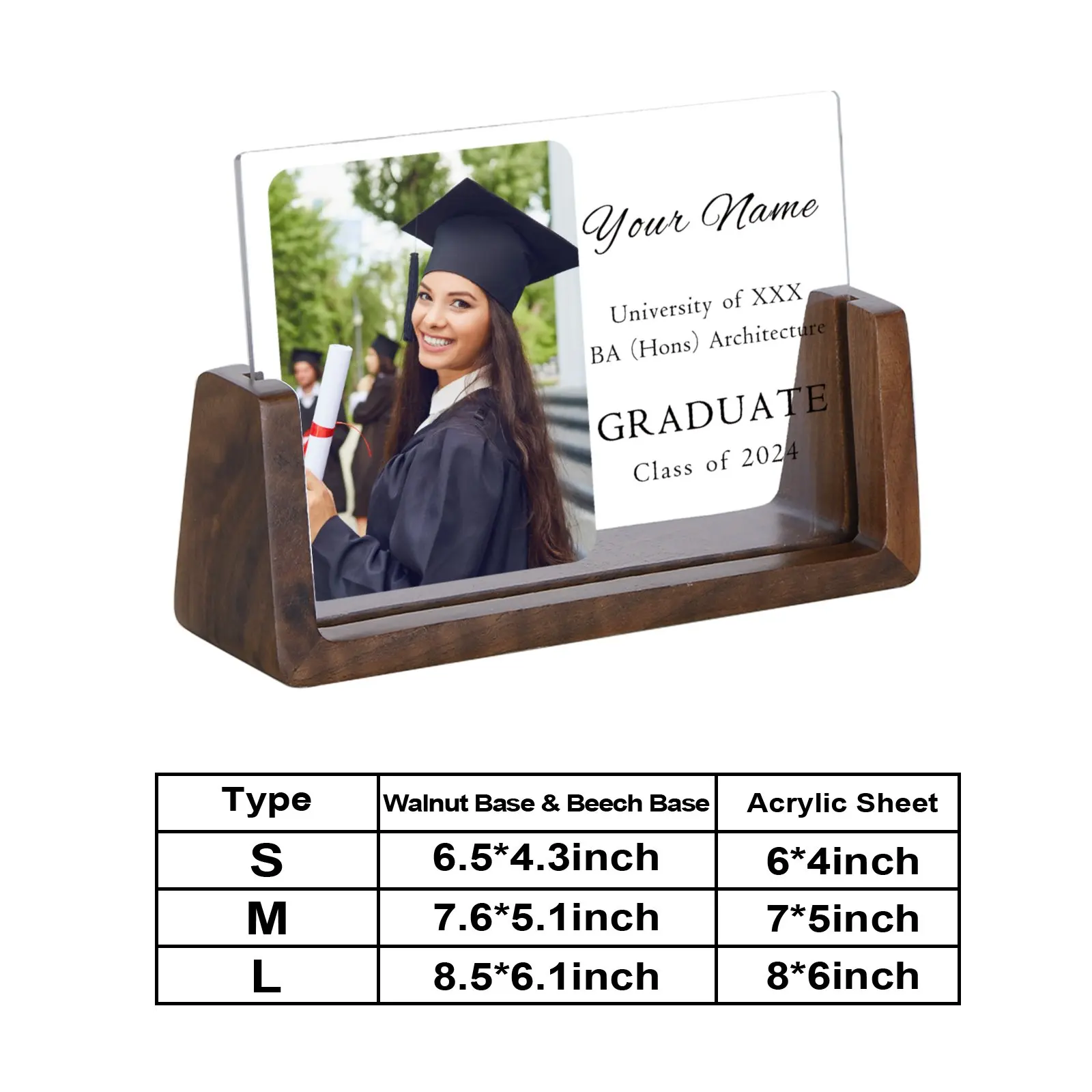 Custom Acrylic Graduation Plaque for Her Class of 2024 Graduation Gift for Daughter Girlfriend Best Friend Memorial Photo Frame