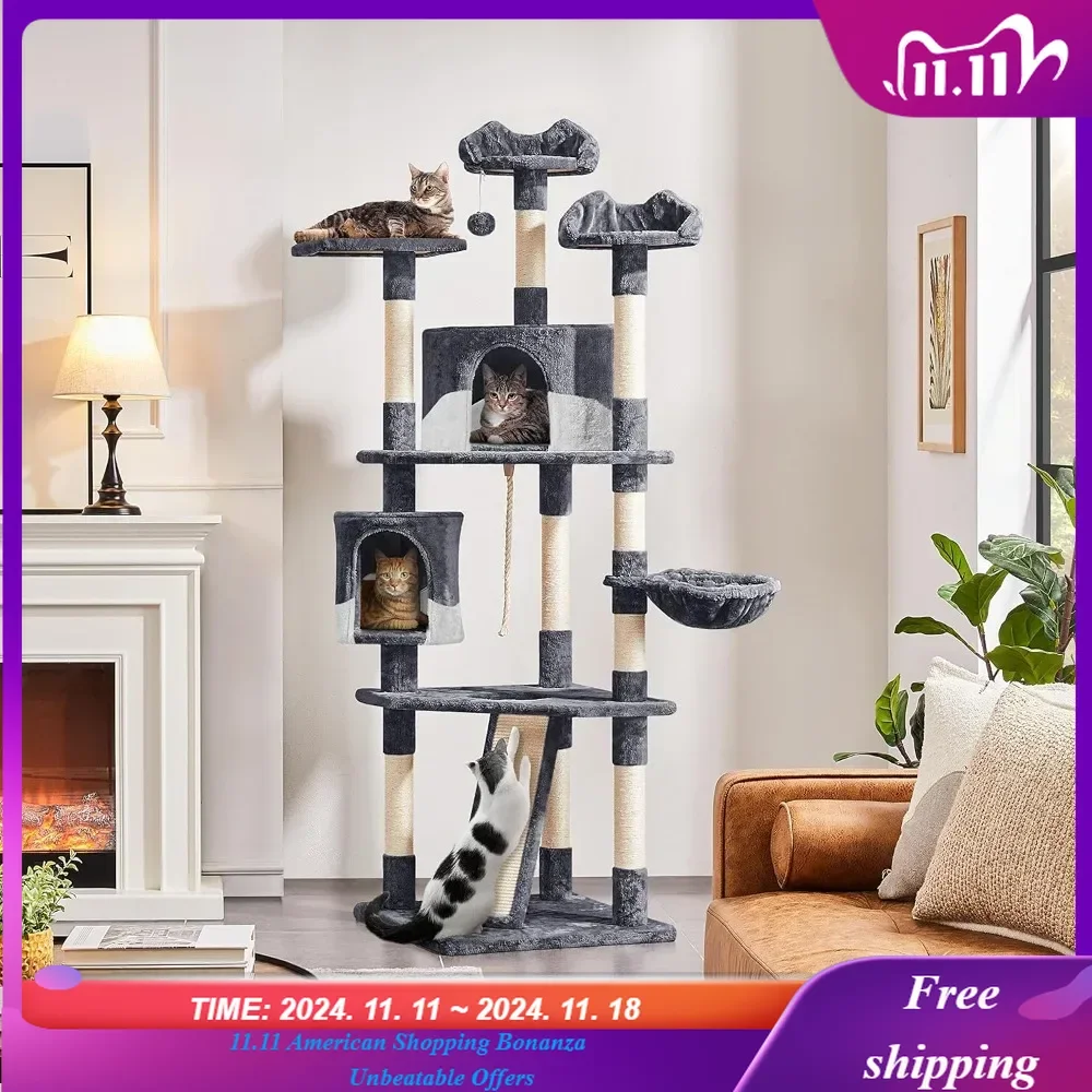 79in MultiLevel Cat Trees Indoor Cat Tower with Sisal-Covered Scratching Posts,Plush Perches and Condo for Kittens,Cats and Pets