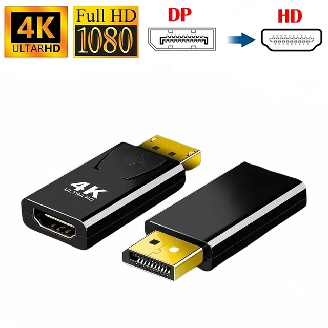 Adapter 4K 60Hz kompatybilny z DP na HDMI, kabel wideo i audio DP męski na żeński HDMI, HD 1080P do PC, TV, laptopa