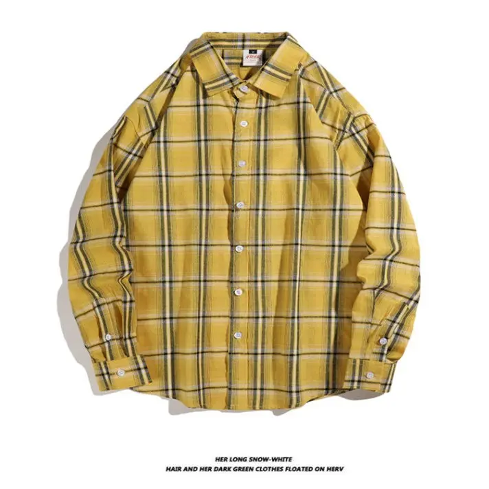 

Мужская свободная повседневная рубашка в стиле ретро, японская, в клетку, из полиэфирного волокна, универсальная, с эффектом драпировки, для молодежи